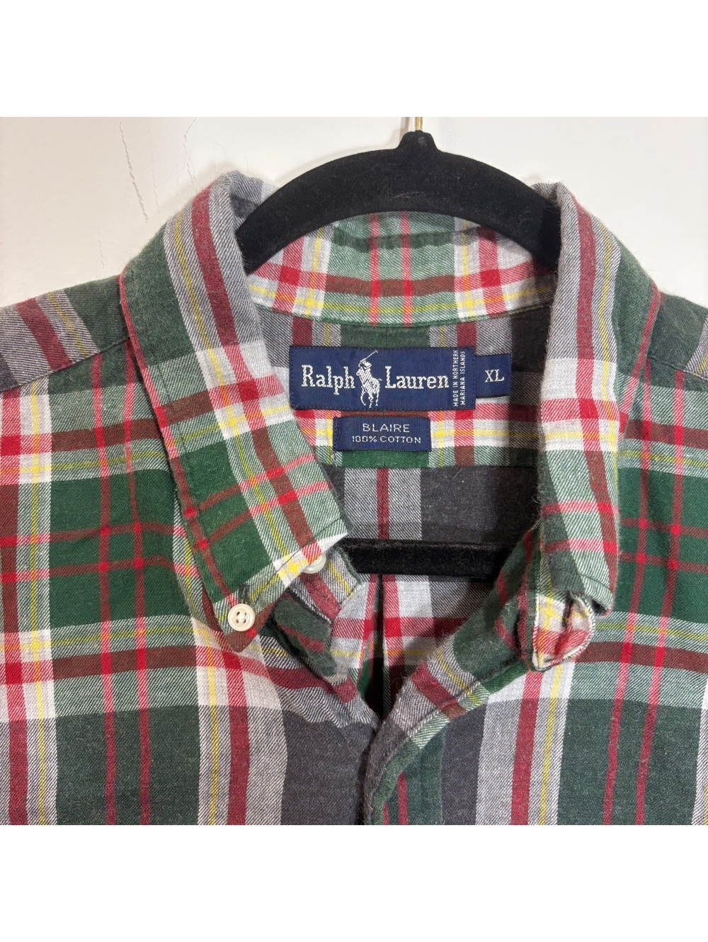 VTG 90s Christmas Polo Ralph Lauren Blaire Plaid Button Down XL Red Green Tartan